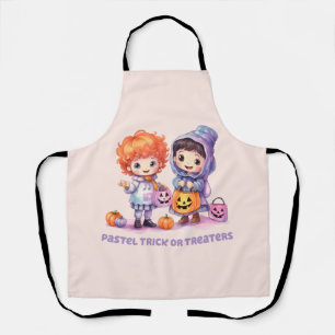 Pastel Trick or Treaters - Cartoon Boy and Girl Apron