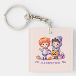 Pastel Trick or Treaters - Cartoon Boy and Girl Keychain