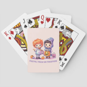 Pastel Trick or Treaters - Cartoon Boy and Girl Playing Cards