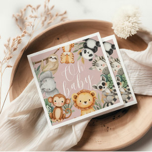 Pastel Tropical baby shower Jungle Safari Animals  Napkin