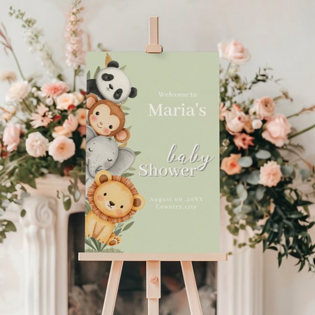 Pastel Tropical Baby Shower Jungle Safari Animals  Poster (Creator Uploaded)
