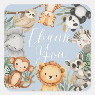 Pastel Tropical baby shower Jungle Safari Animals Square Sticker
