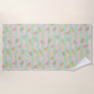 Pastel Tropical Fruit Splash Beach Towel