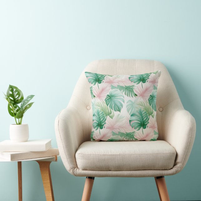 Pastel Tropical Leaf Pattern Throw Pillow (Chair)