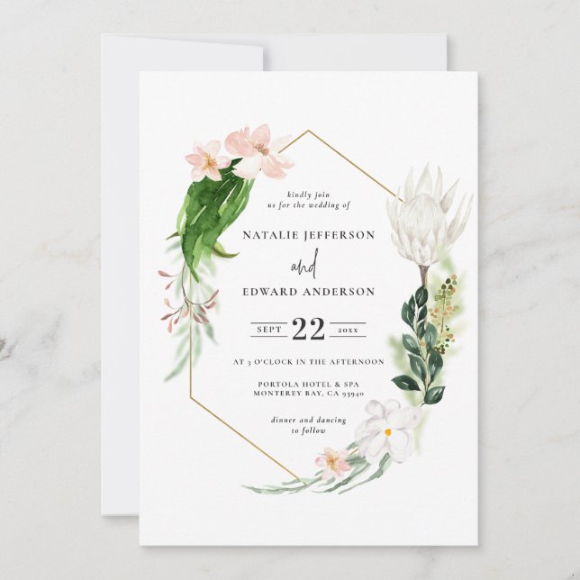 Pastel tropical+ or faire-part de mariage géométri (Devant)