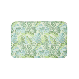 Pastel Tropical Palm Leaves Bath Mat