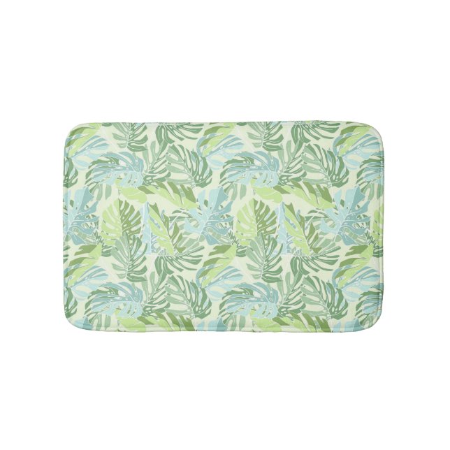 Pastel Tropical Palm Leaves Bath Mat (Front)