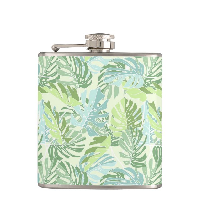Pastel Tropical Palm Leaves Hip Flask (Front)