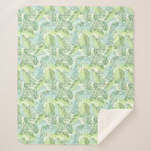 Pastel Tropical Palm Leaves Sherpa Blanket