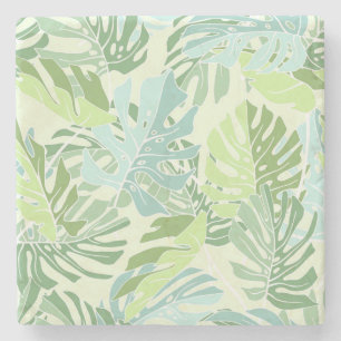 Pastel Tropical Palm Leaves Stone Coaster