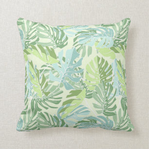 Pastel Tropical Palm Leaves Throw Pillow