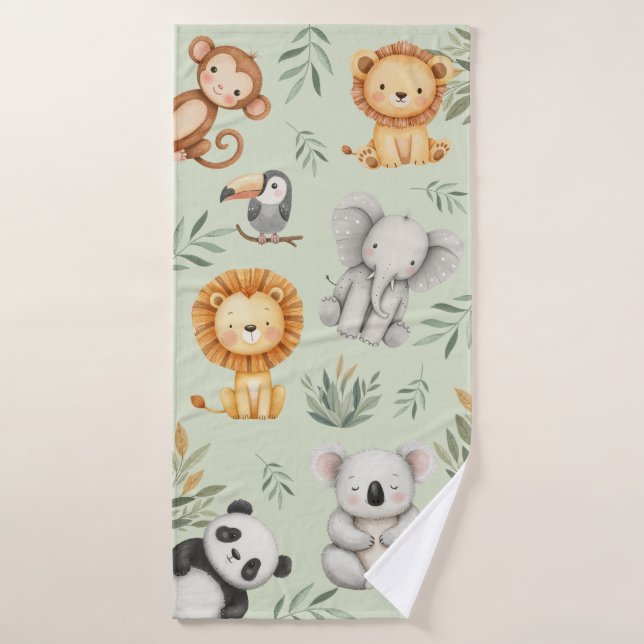 Pastel Tropical Wild Jungle Safari Animaux (Serviette de bain)