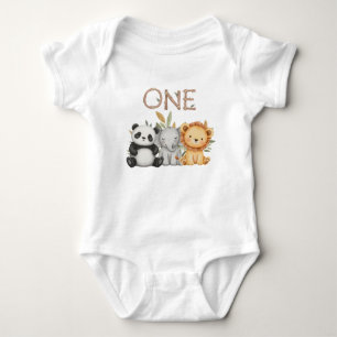 Pastel Tropical Wild One Jungle Safari Animals  Baby Bodysuit