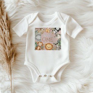 Pastel Tropical Wild One Jungle Safari Animals Baby Bodysuit