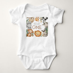 Pastel Tropical Wild One Jungle Safari Animals Baby Bodysuit