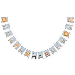 Pastel Tropical Wild One Jungle Safari Animals Bunting Flags