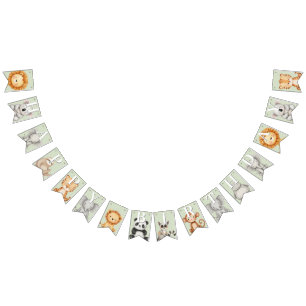 Pastel Tropical Wild One Jungle Safari Animals Bunting Flags