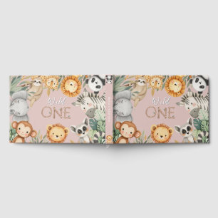 Pastel Tropical Wild One Jungle Safari Animals  Guest Book