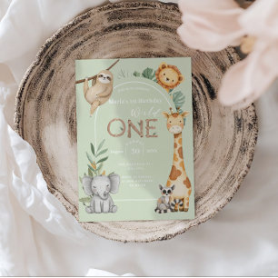 pastel Tropical Wild One Jungle Safari Animals Invitation