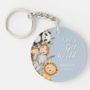Pastel Tropical Wild One Jungle Safari Animals Keychain
