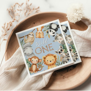 Pastel Tropical Wild One Jungle Safari Animals Napkin