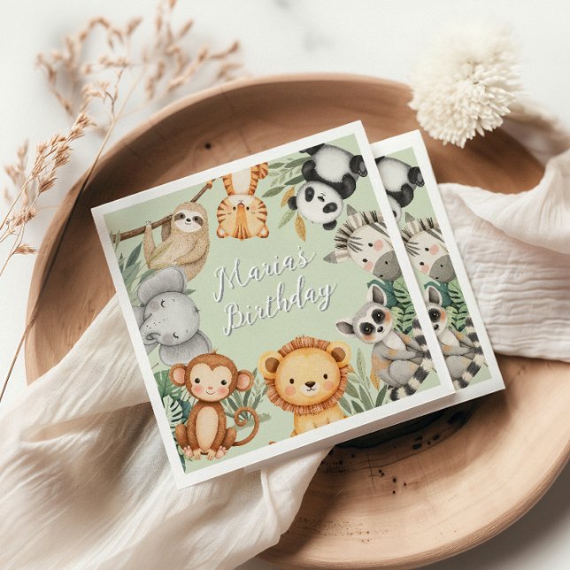 Pastel Tropical Wild One Jungle Safari Animals  Napkin (Creator Uploaded)