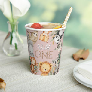 Pastel Tropical Wild One Jungle Safari Animals Paper Cups