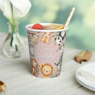 Pastel Tropical Wild One Jungle Safari Animals  Paper Cups
