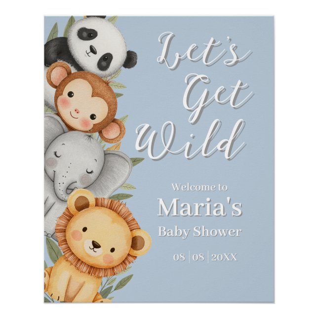 Pastel Tropical Wild One Jungle Safari Animals  Poster (Front)