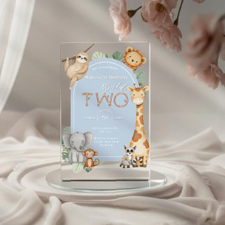 Pastel Tropical Wild Two Jungle Safari Animals Acrylic Invitations