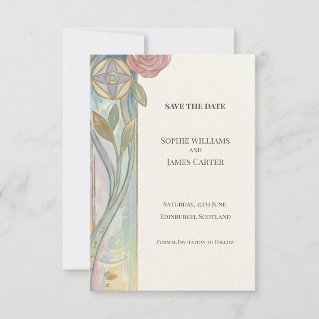 Pastel Tulip Art Nouveau Save The Date (Front)