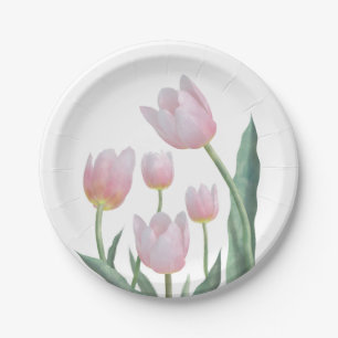 Pastel Tulip Floral Design Paper Plate