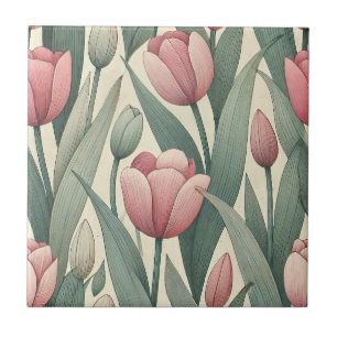 Pastel Tulip Garden Pattern Illustration Tile