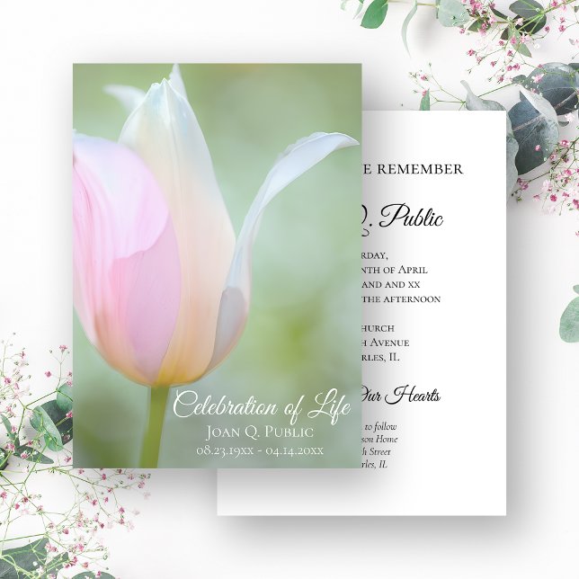Pastel Tulip Spring Celebration of Life Funeral Invitation (Creator Uploaded)