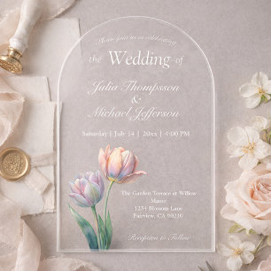Pastel Tulip Wedding Suite Elegant Typography Acrylic Invitations