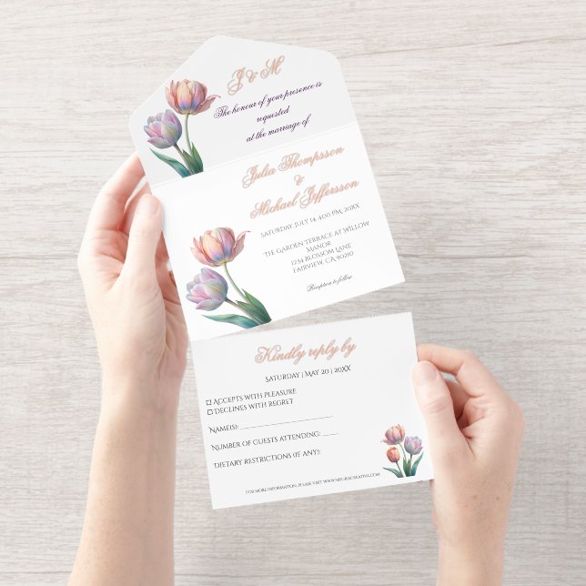 Pastel Tulip Wedding Suite Elegant Typography All In One Invitation (Tearaway)