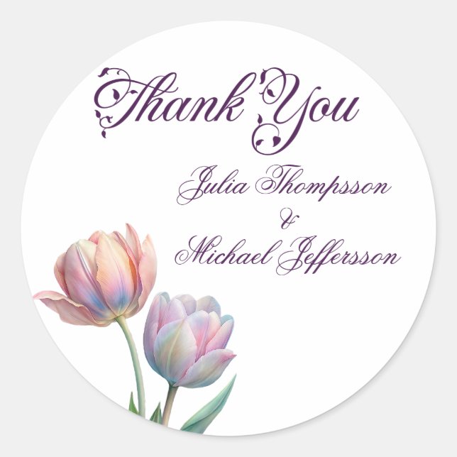 Pastel Tulip Wedding Suite Elegant Typography Classic Round Sticker (Front)