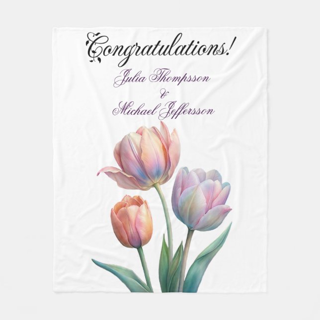 Pastel Tulip Wedding Suite Elegant Typography Fleece Blanket (Front)