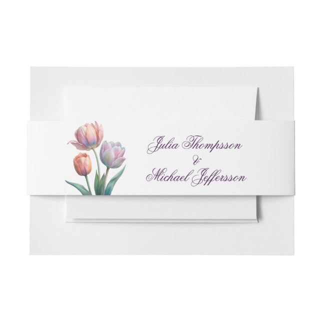 Pastel Tulip Wedding Suite Elegant Typography Invitation Belly Band (Front Example)