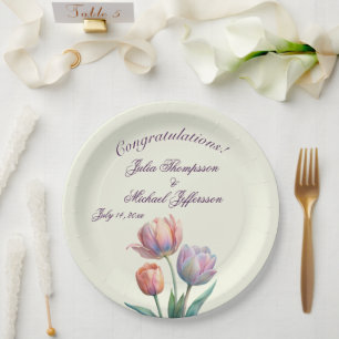 Pastel Tulip Wedding Suite Elegant Typography Paper Plate