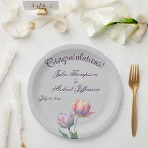 Pastel Tulip Wedding Suite Elegant Typography Paper Plate