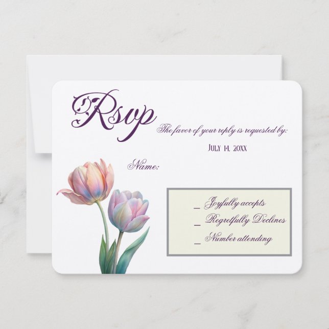 Pastel Tulip Wedding Suite Elegant Typography RSVP Card (Front)