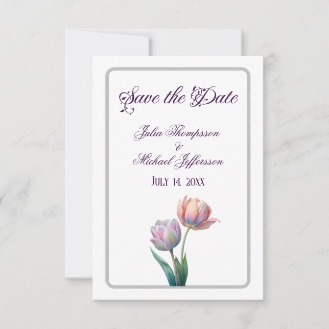 Pastel Tulip Wedding Suite Elegant Typography Save The Date (Front)