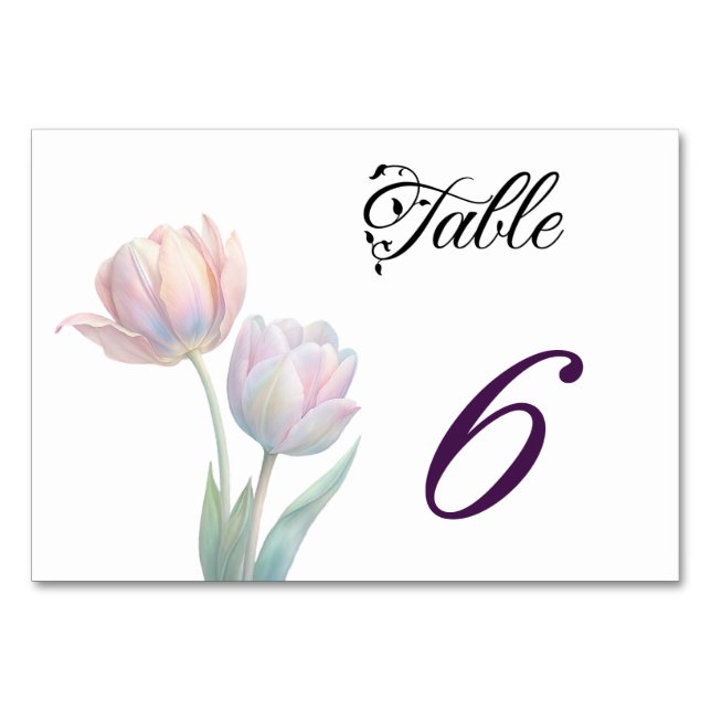 Pastel Tulip Wedding Suite Elegant Typography Table Number (Front)