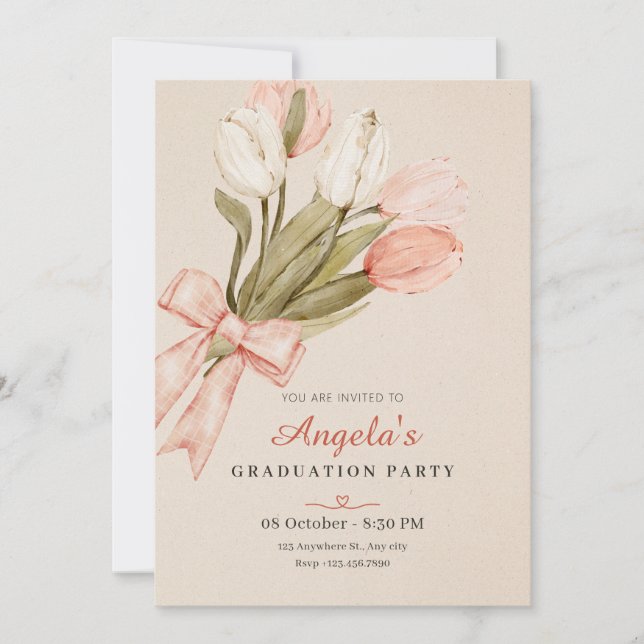 Pastel tulips flowers graduation invitation (Front)