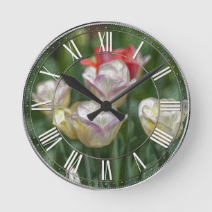 Pastel Tulips Round Clock