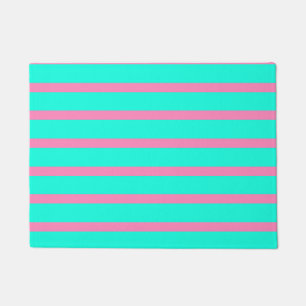 Pastel Turquoise Blue-green And Pink Stripes Doormat