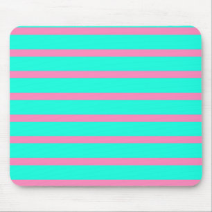 Pastel Turquoise Blue-green And Pink Stripes Mouse Pad