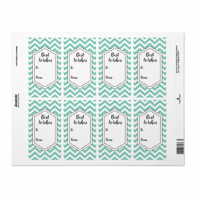Pastel Turquoise & White Chevron Wedding Label Tag (Full Sheet)