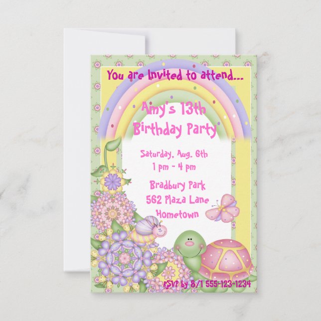 Pastel Turtle Birthday Invitations Announcements (Front)